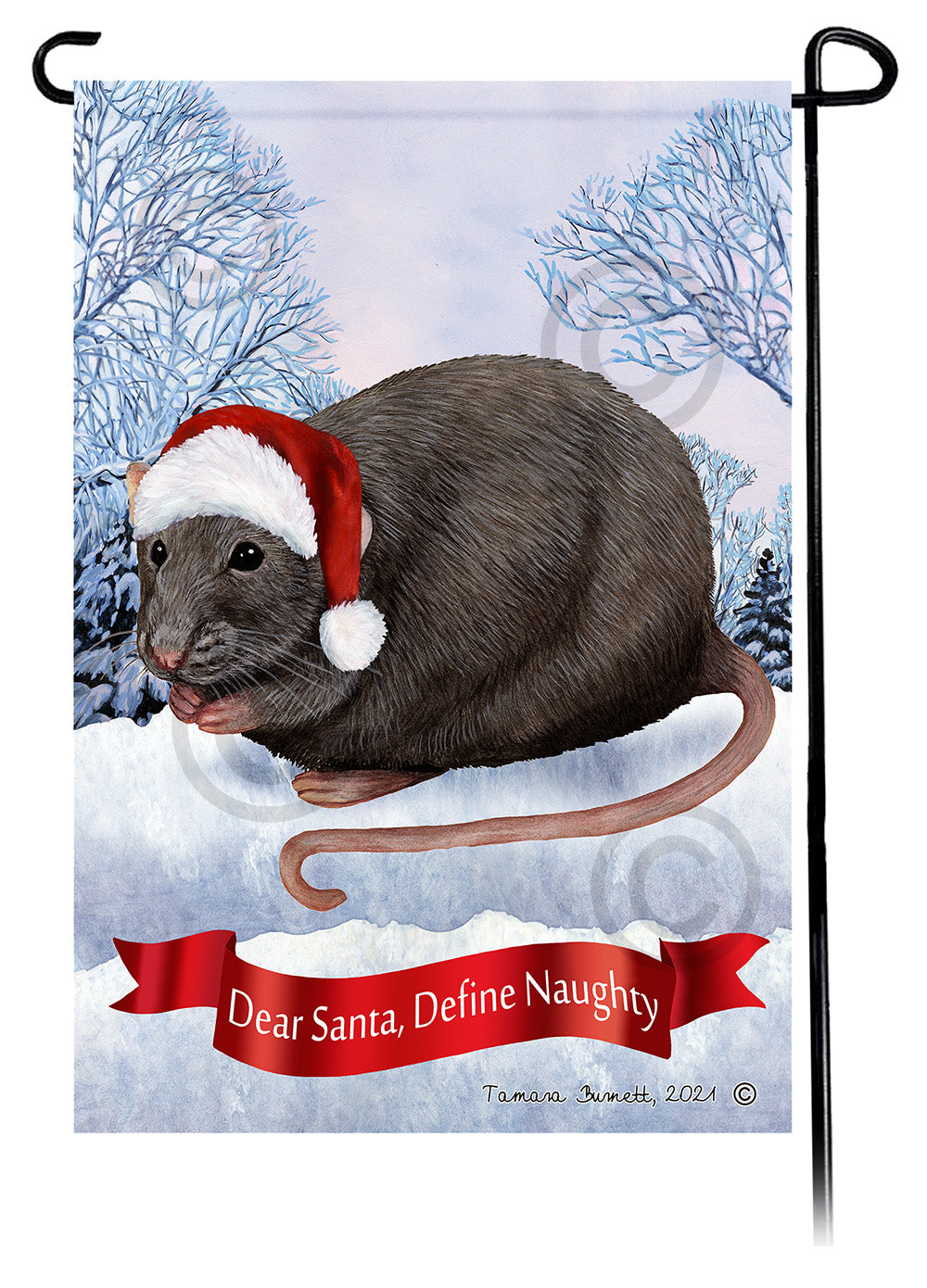Grey Rat Dear Santa Define Naughty Garden Flags