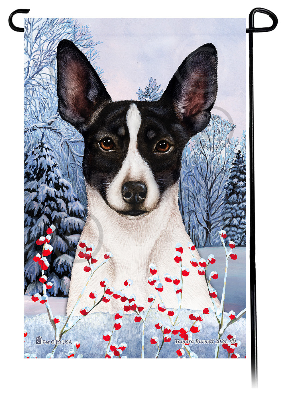 Rat Terrier Winterberries Garden Flags