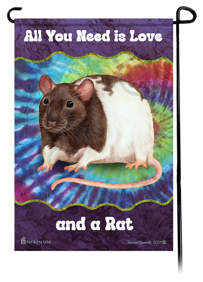 Chocolate & White Hooded Rat All You Need Is Love Garden Flags