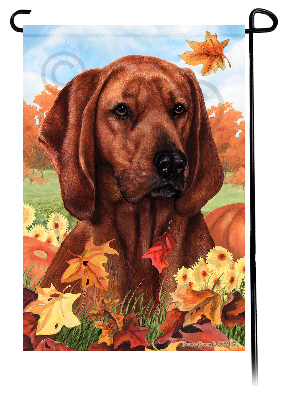 Coonhound Falling Leaves - Garden Flag