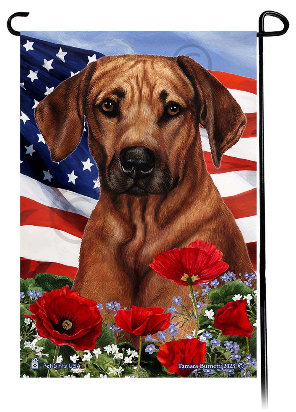 Rhodesian Ridgeback Patriotic Flowers Garden Flags