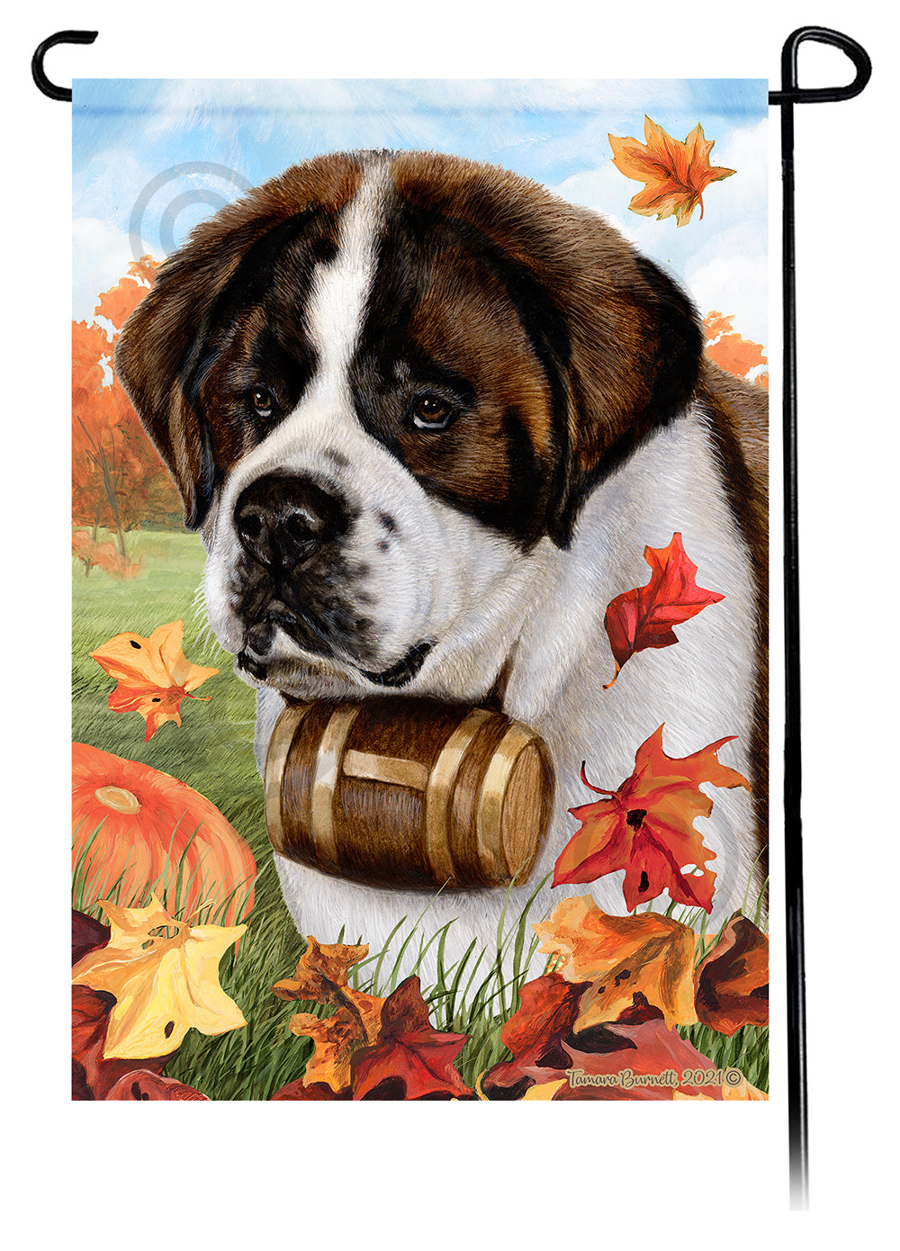 St Bernard Falling Leaves Garden Flags