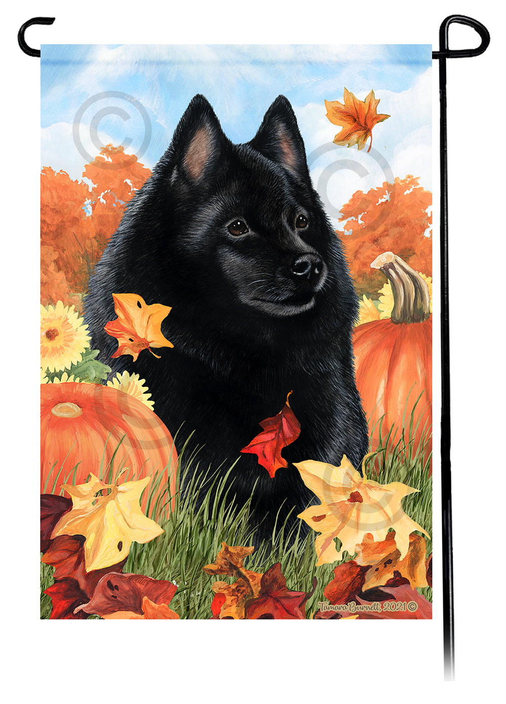 Schipperke Falling Leaves Garden Flags
