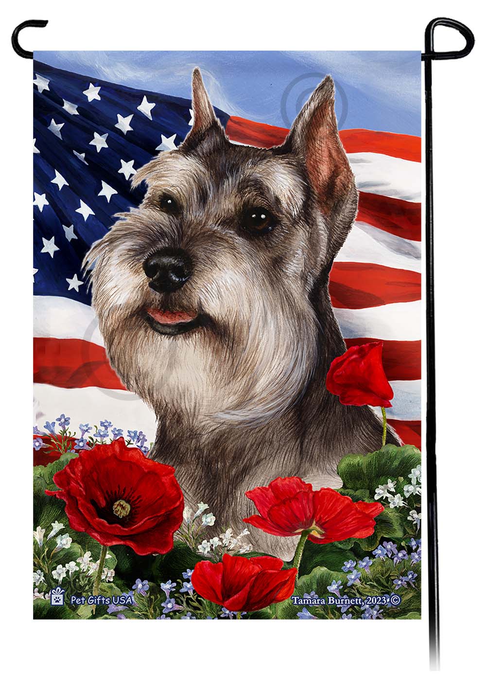 Schnauzer Patriotic Flowers - Garden Flag
