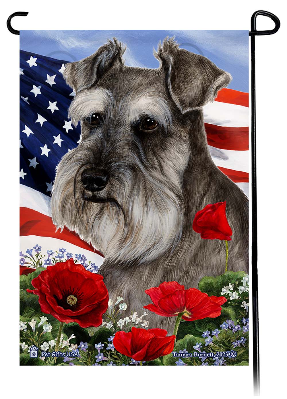 Schnauzer Patriotic Flowers - Garden Flag