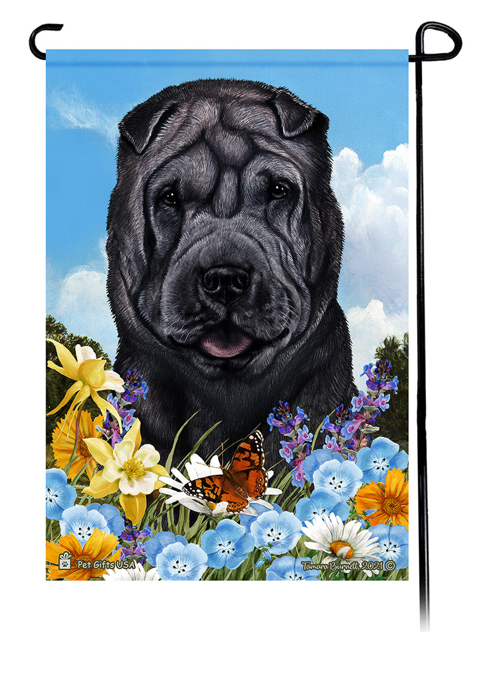Shar Pei Summer Flowers Garden Flags
