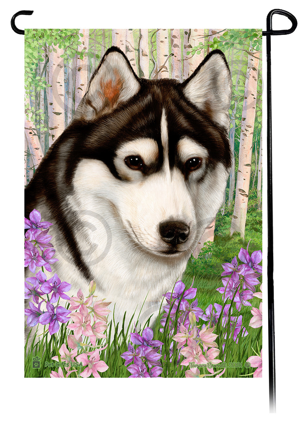 Siberian Husky Spring Flowers - Garden Flag