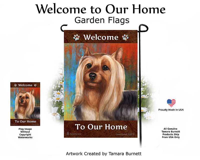 Silky Terrier Welcome To Our Home Garden Flags