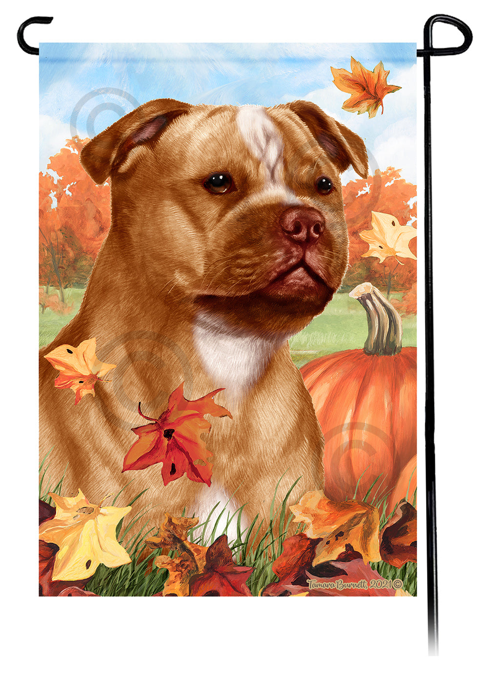 Staffordshire Bull Terrier Falling Leaves - Garden Flag