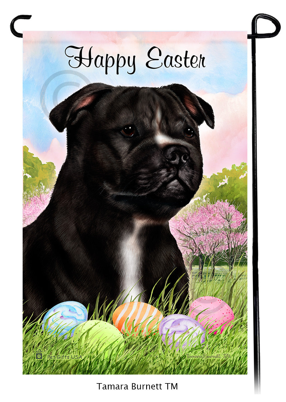 Staffordshire Bull Terrier Happy Easter Garden Flags