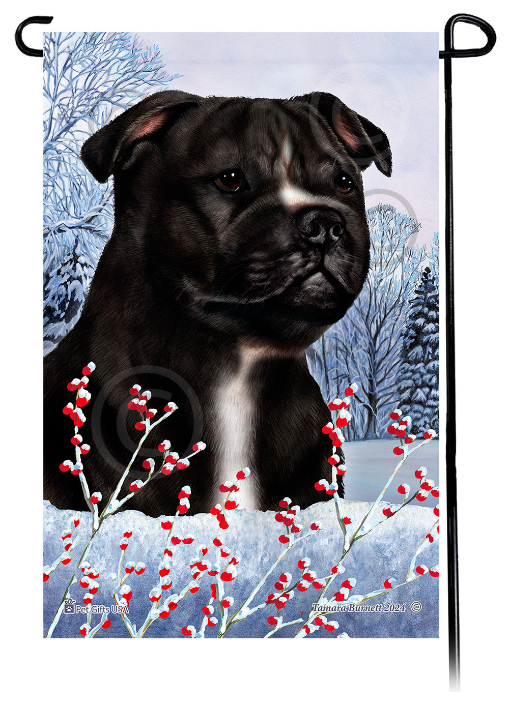 Staffordshire Bull Terrier Winterberries Garden Flags