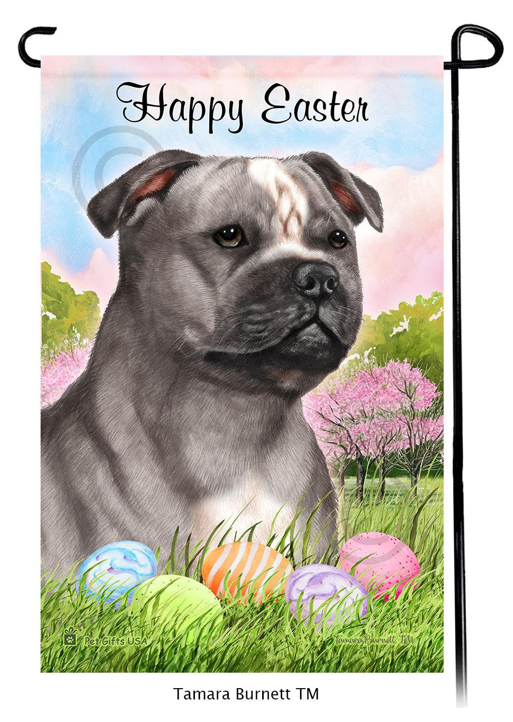 Staffordshire Bull Terrier Happy Easter - Garden Flag