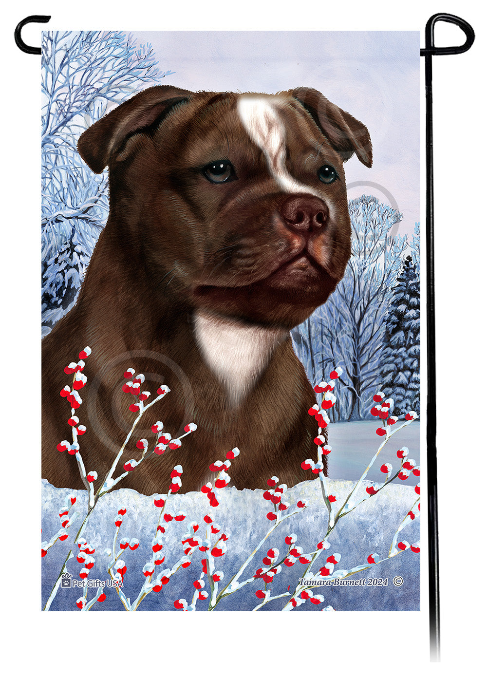 Staffordshire Bull Terrier Winterberries - Garden Flag