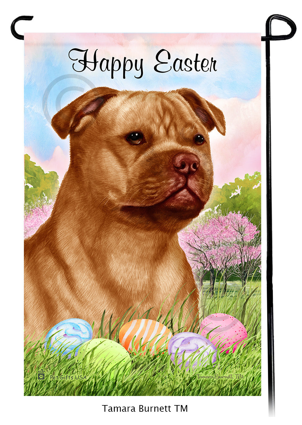 Staffordshire Bull Terrier Happy Easter - Garden Flag