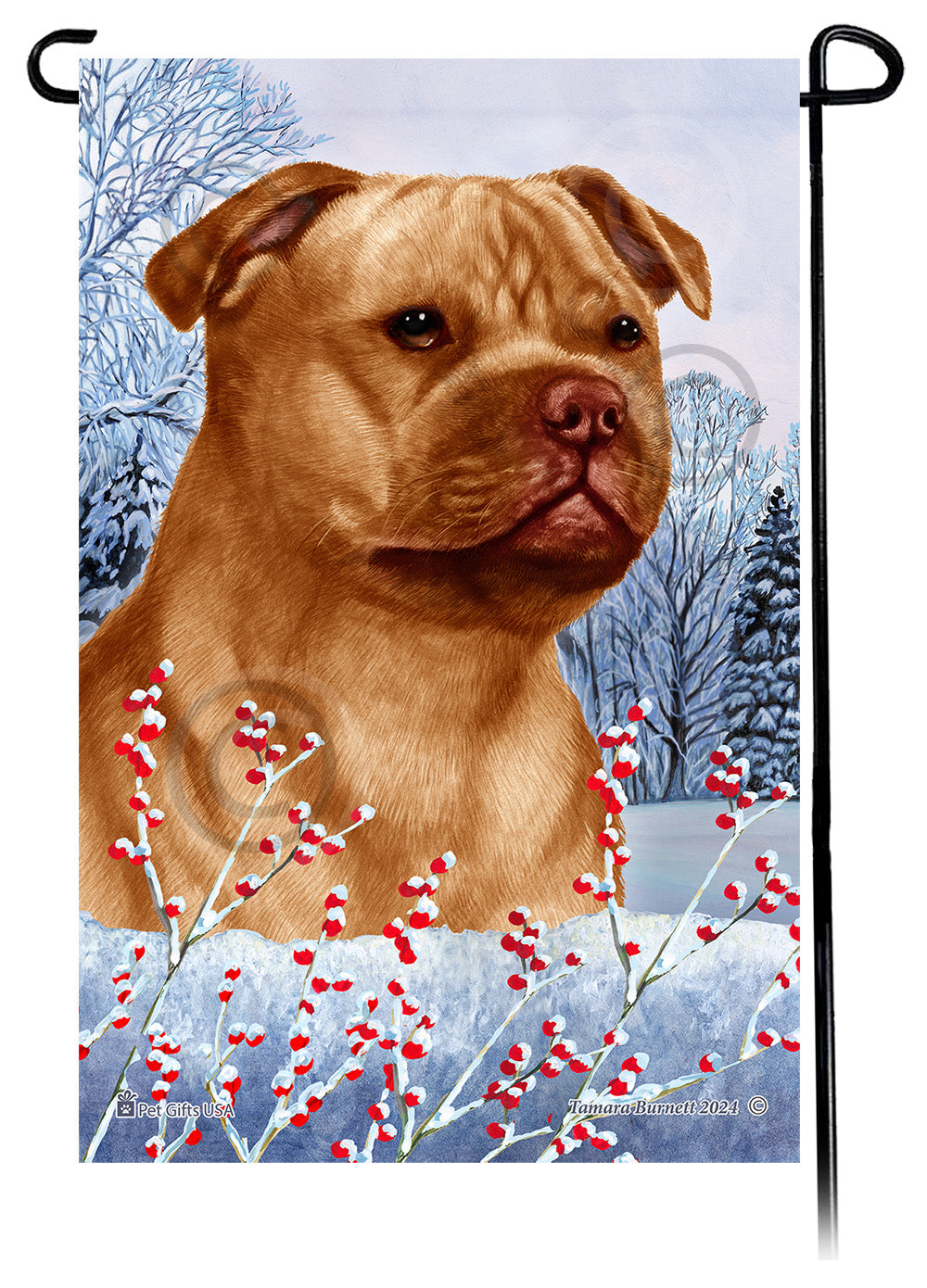 Staffordshire Bull Terrier Winterberries - Garden Flag