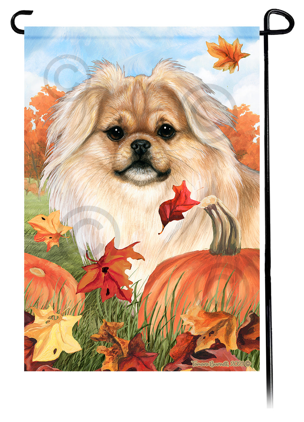 Tibetan Spaniel Falling Leaves Garden Flags