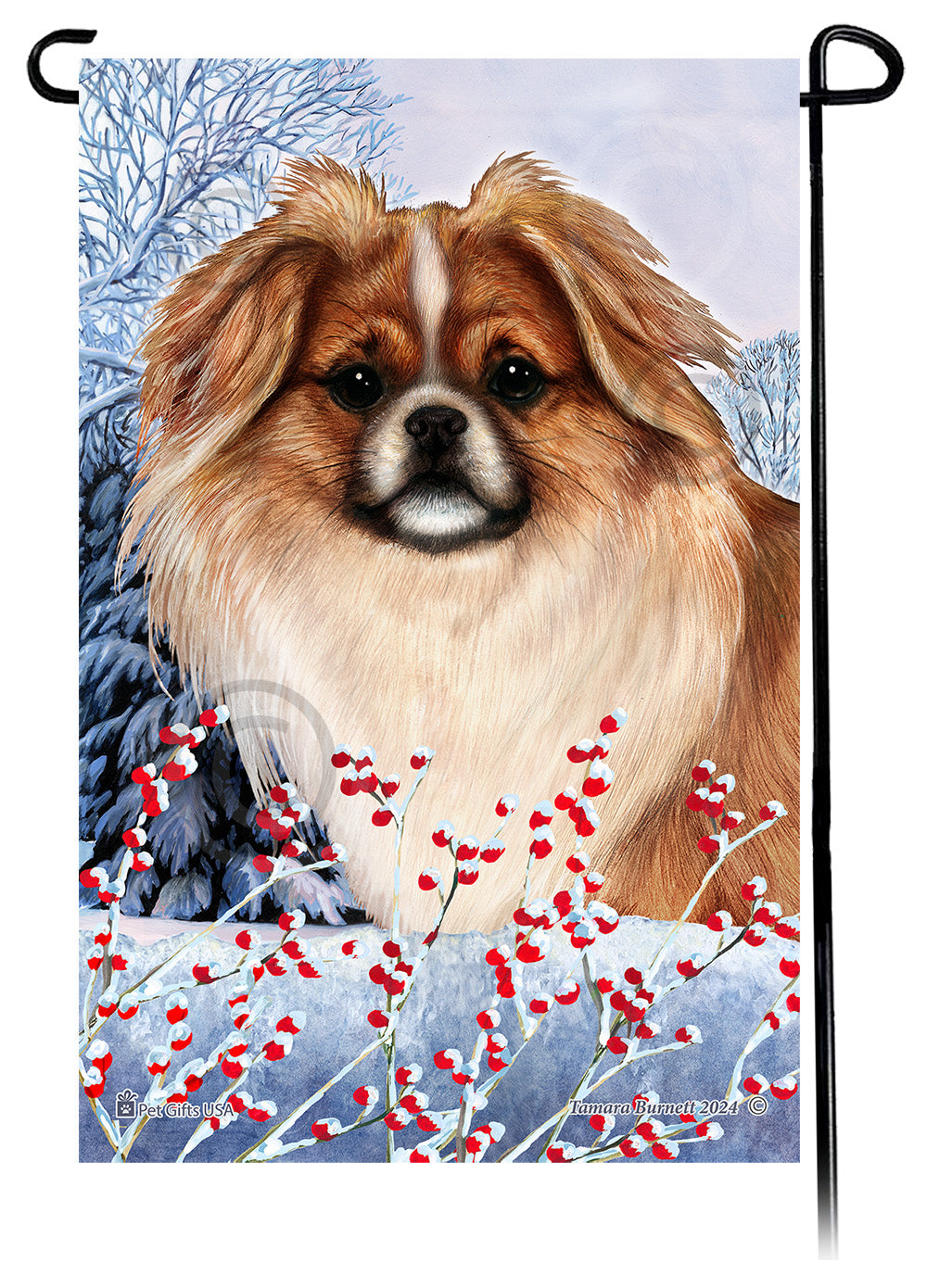 Tibetan Spaniel Winterberries - Garden Flag