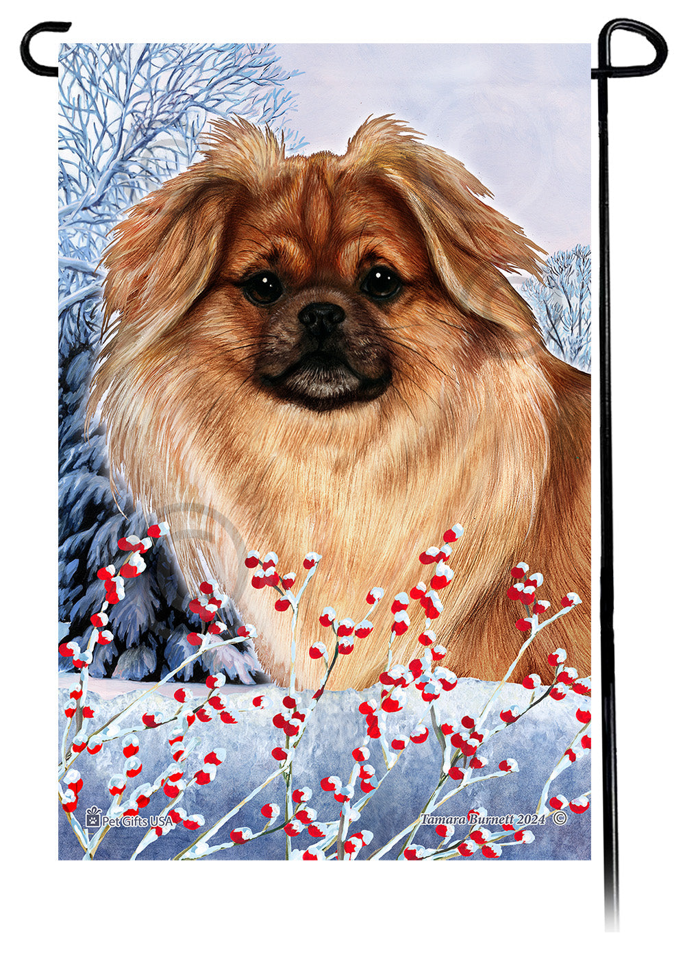 Tibetan Spaniel Winterberries - Garden Flag