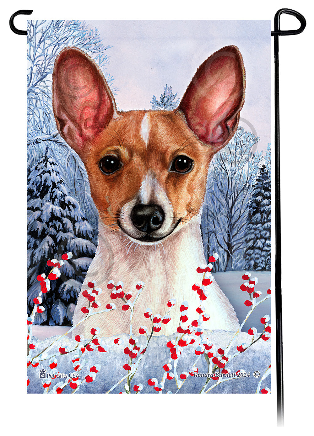 Toy Fox Terrier Winterberries - Garden Flag