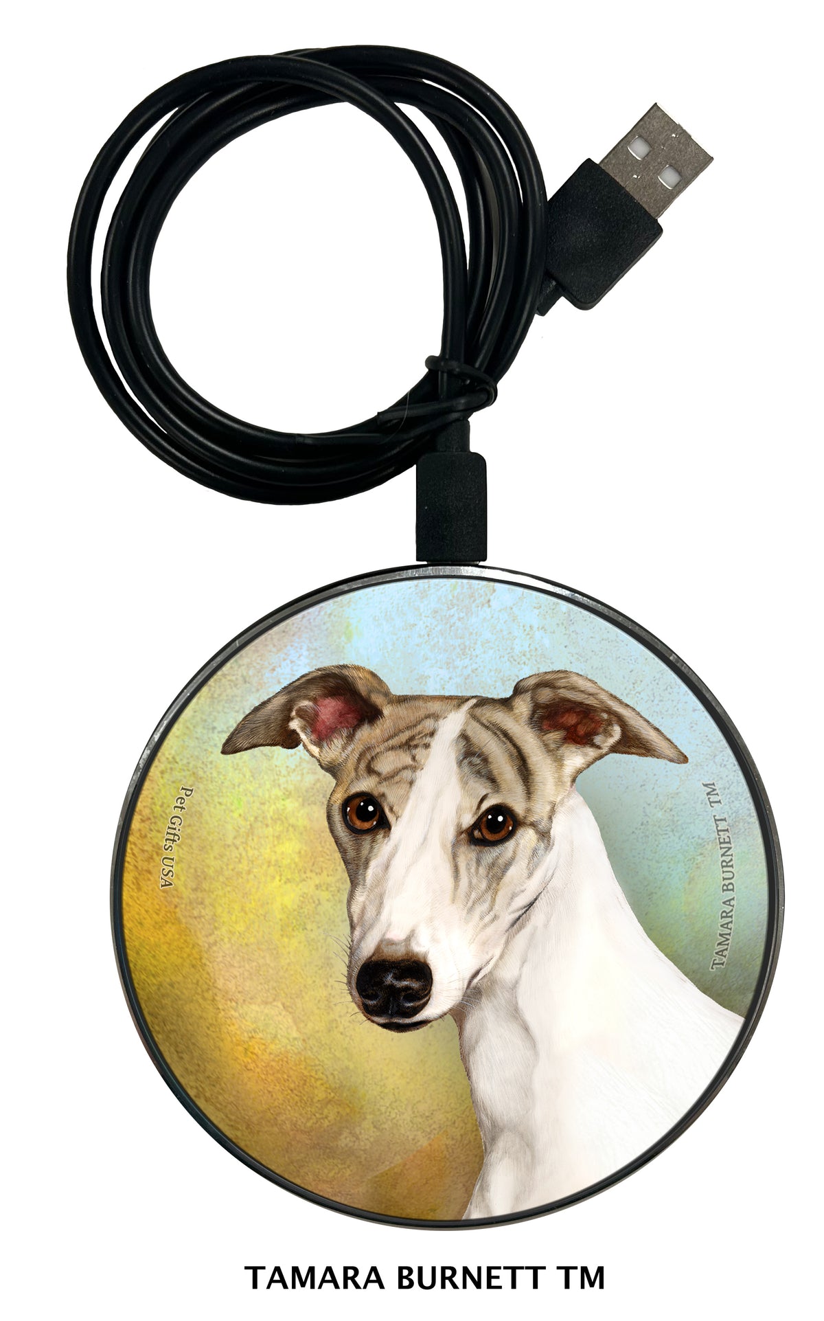 Whippet Fawn Brindle and White Zoomies Wireless Charger