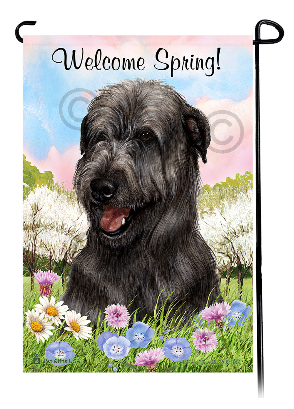 Irish Wolfhound Welcome Spring Garden Flags
