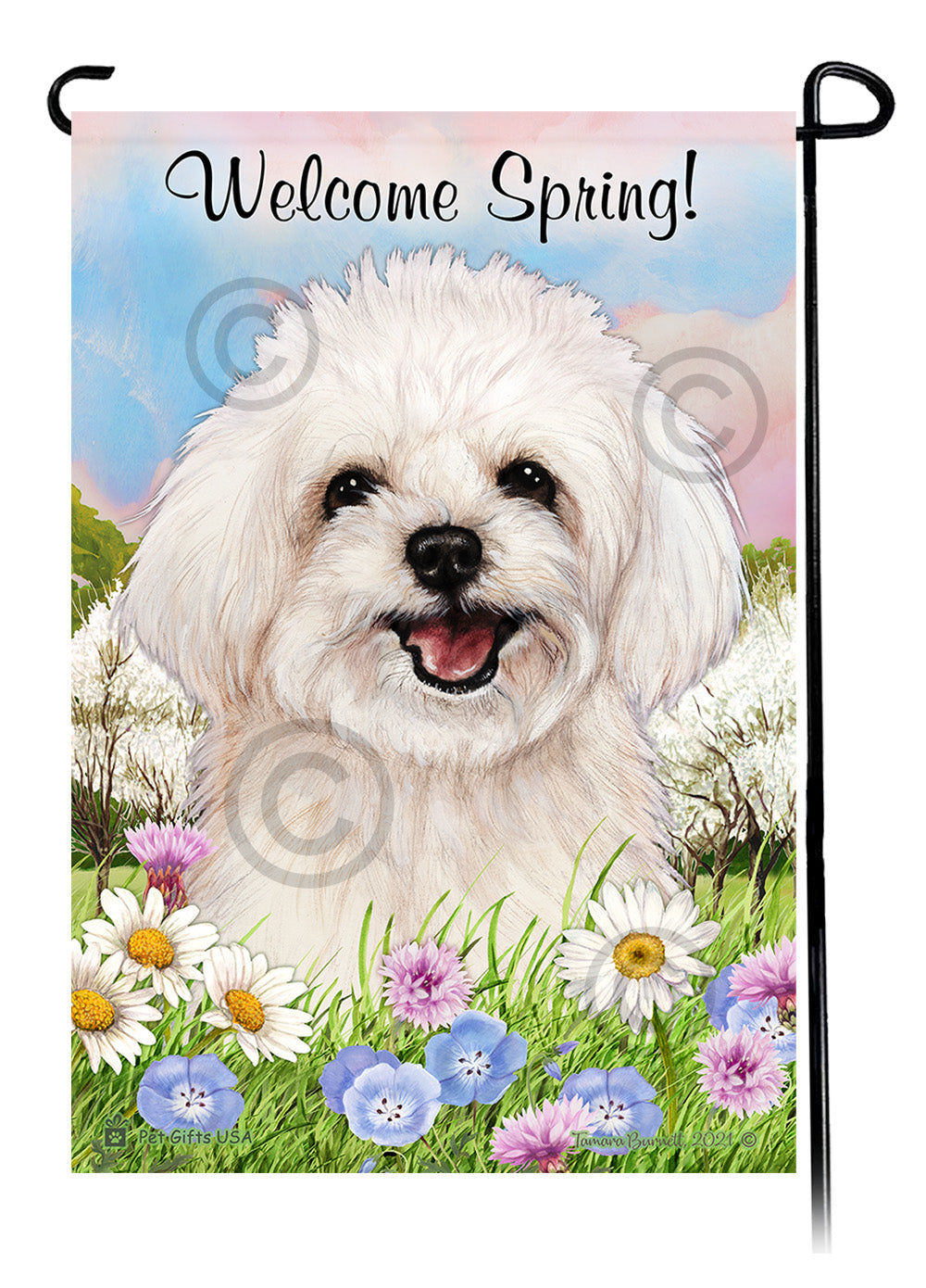 Maltipoo Welcome Spring Garden Flags