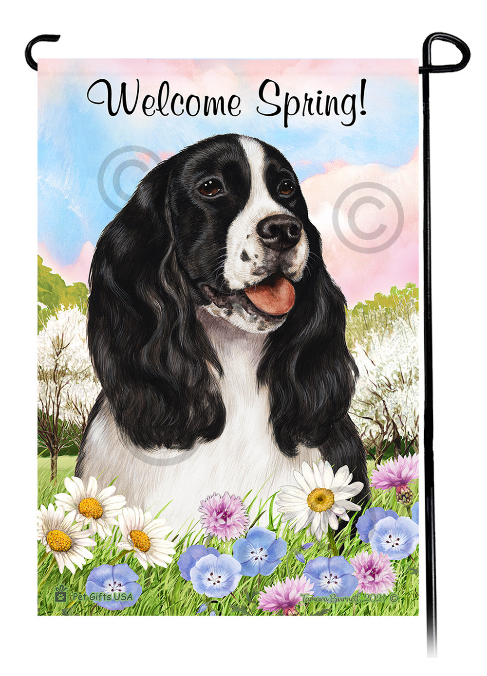 English Springer Spaniel Welcome Spring Garden Flags