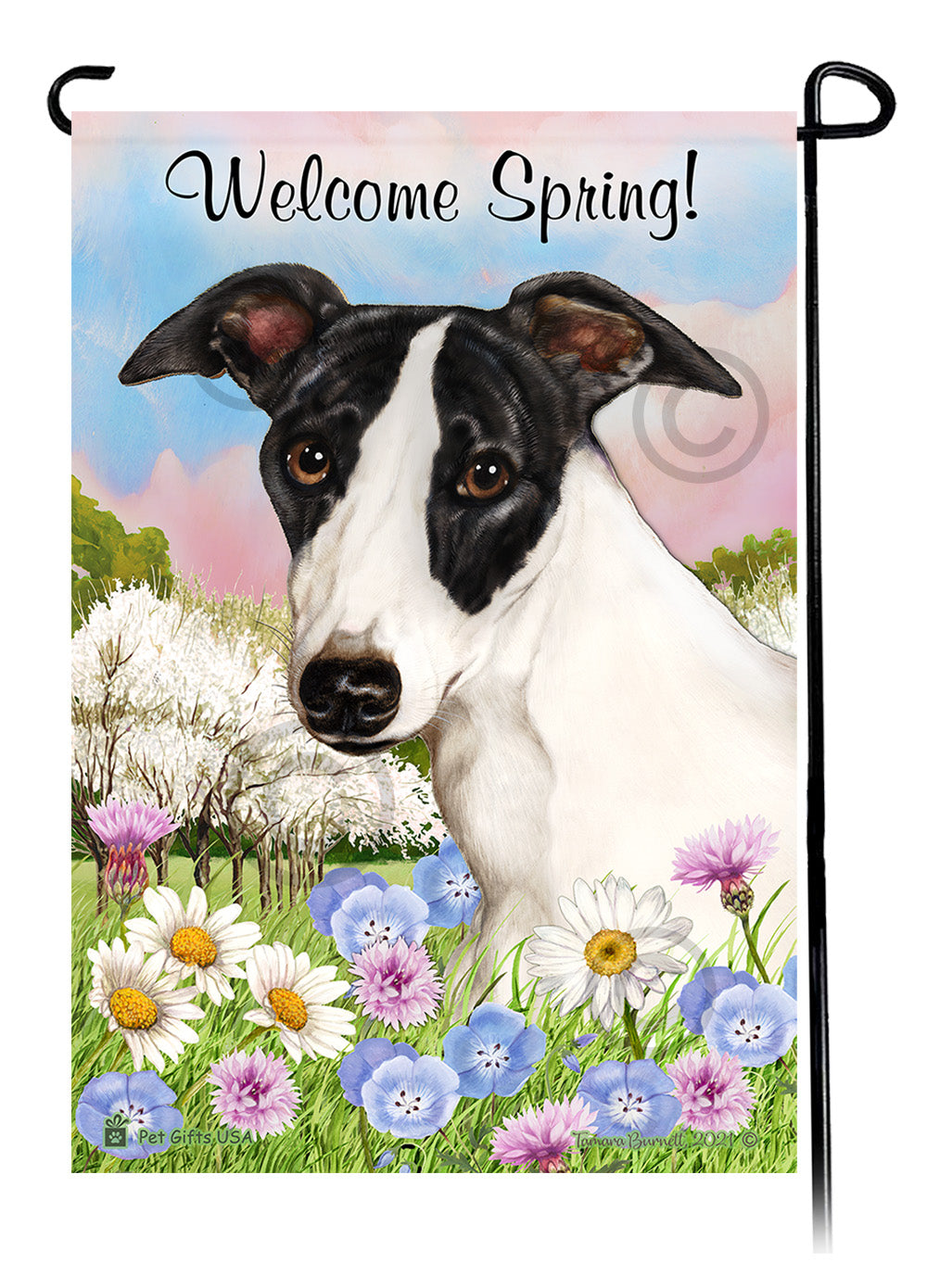 Whippet Welcome Spring Garden Flags