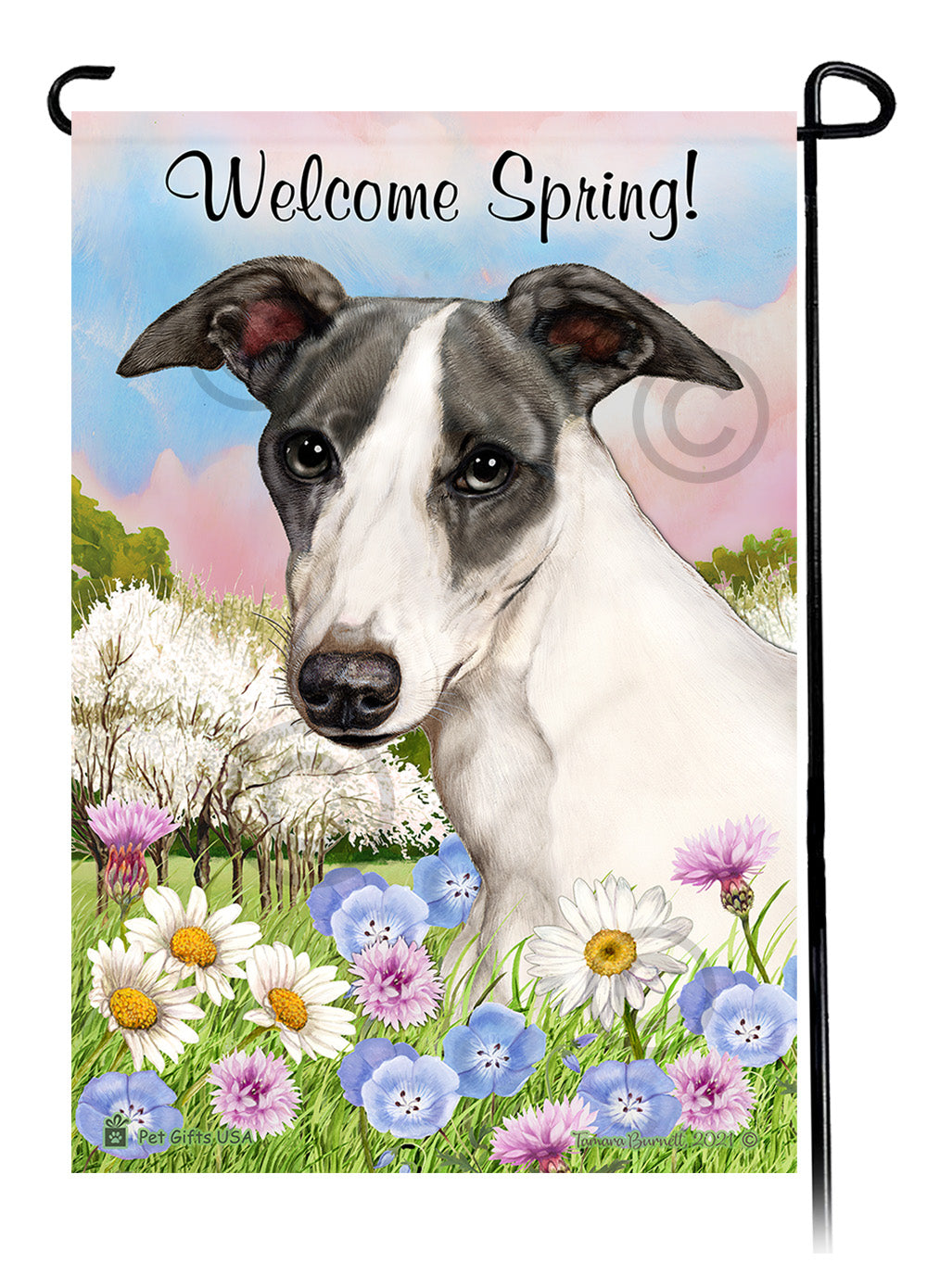 Whippet Welcome Spring - Garden Flag