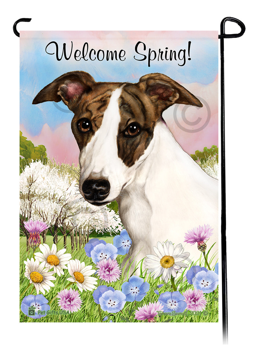 Whippet Welcome Spring - Garden Flag