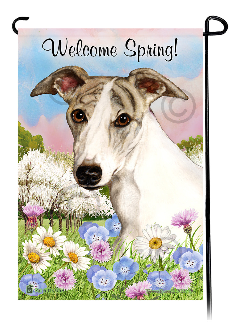 Whippet Welcome Spring - Garden Flag