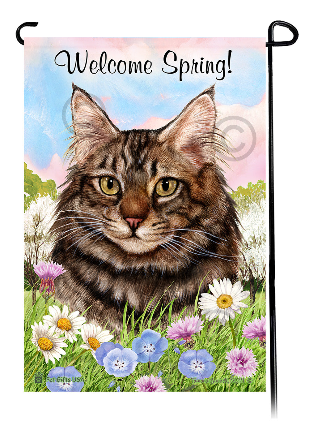 Maine Coon Cat Welcome Spring - Garden Flag