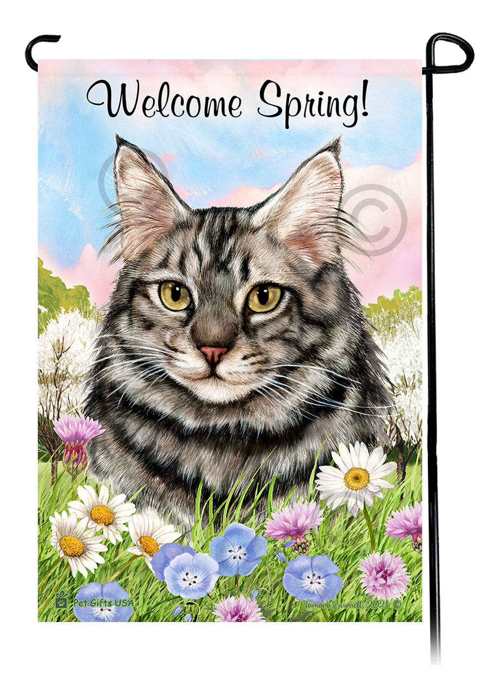 Maine Coon Cat Welcome Spring - Garden Flag