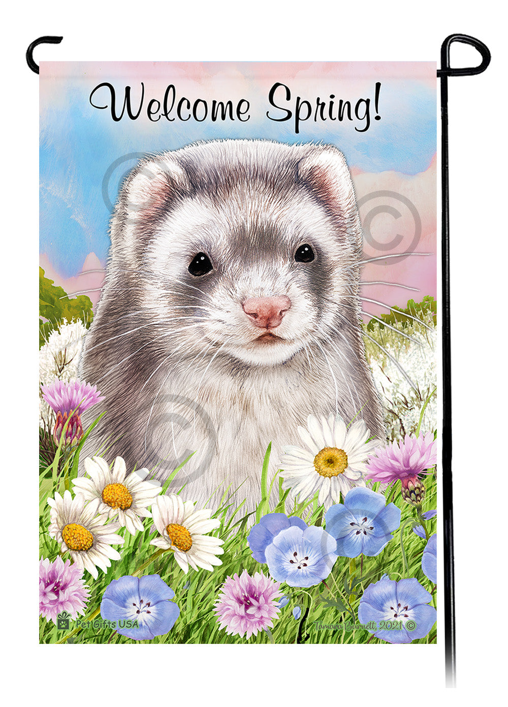 Silver Sable Ferret Welcome Spring Garden Flags