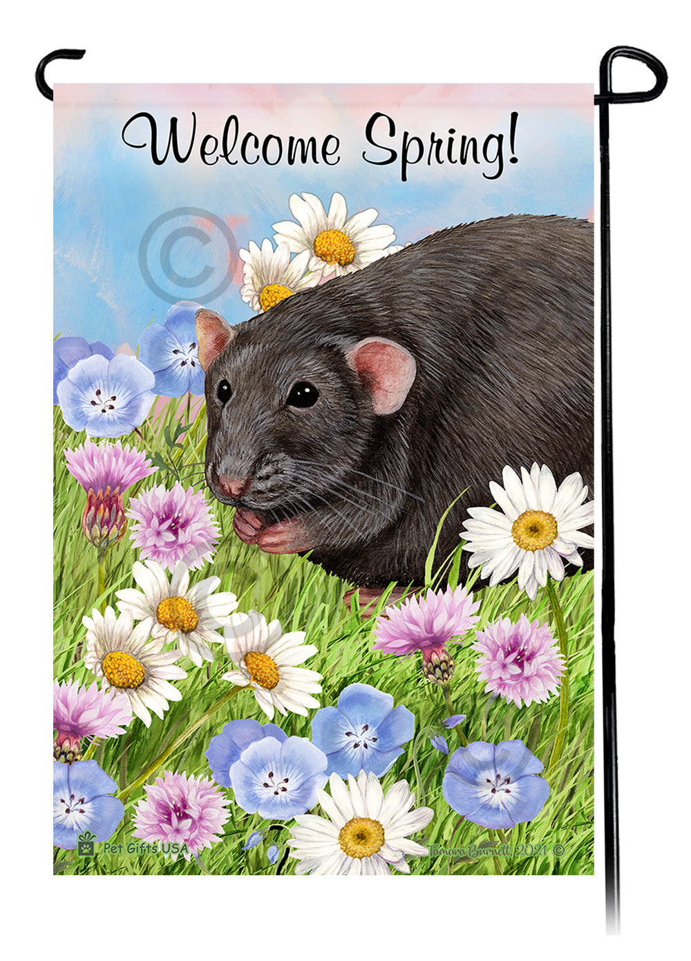 Grey Rat Welcome Spring Garden Flags