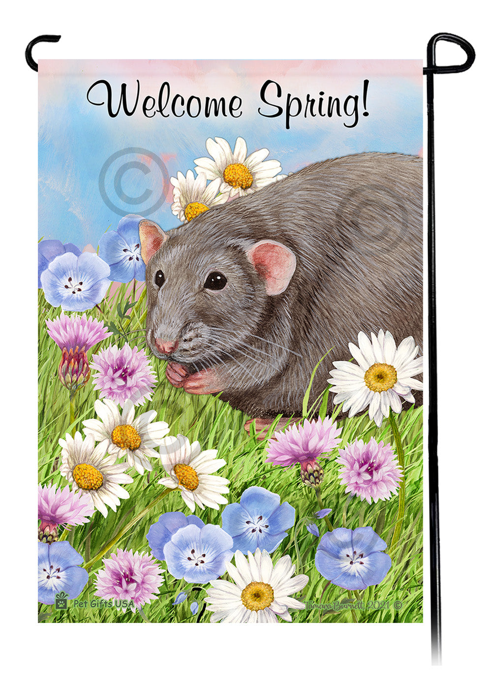 Light Grey Solid Rat Welcome Spring Garden Flags