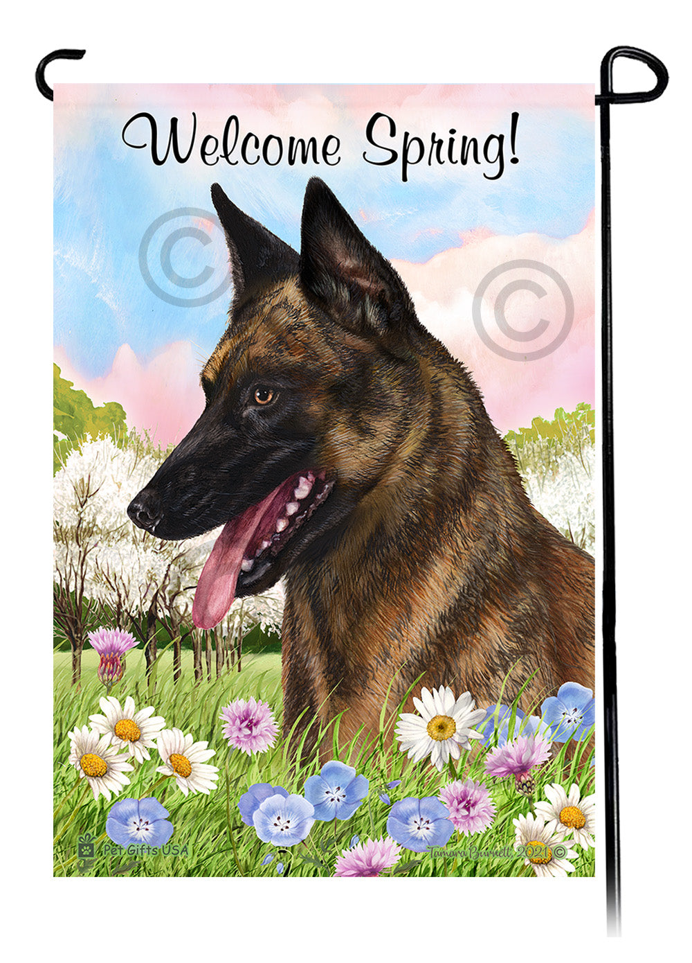 Dutch Shepherd Welcome Spring - Garden Flag