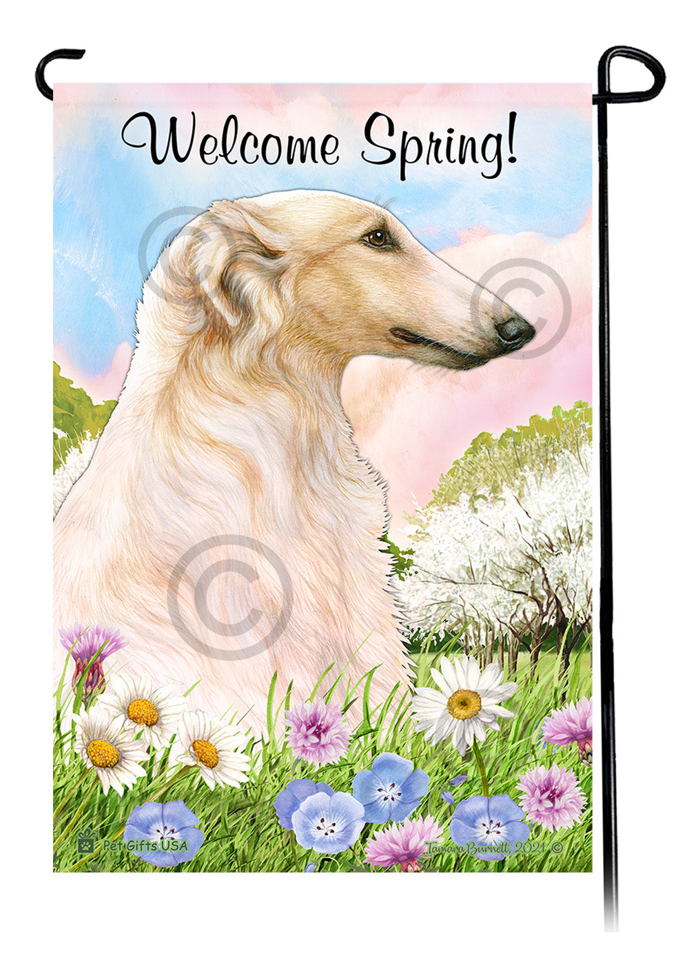 Borzoi Welcome Spring - Garden Flag