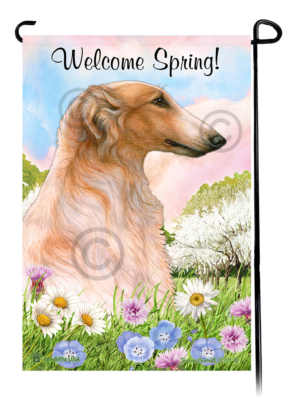 Borzoi Welcome Spring - Garden Flag