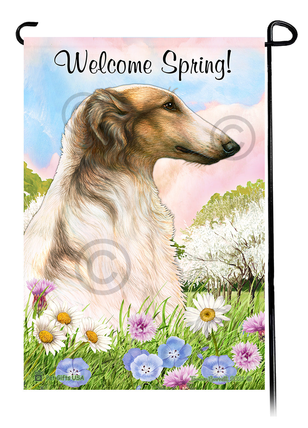 Borzoi Welcome Spring - Garden Flag