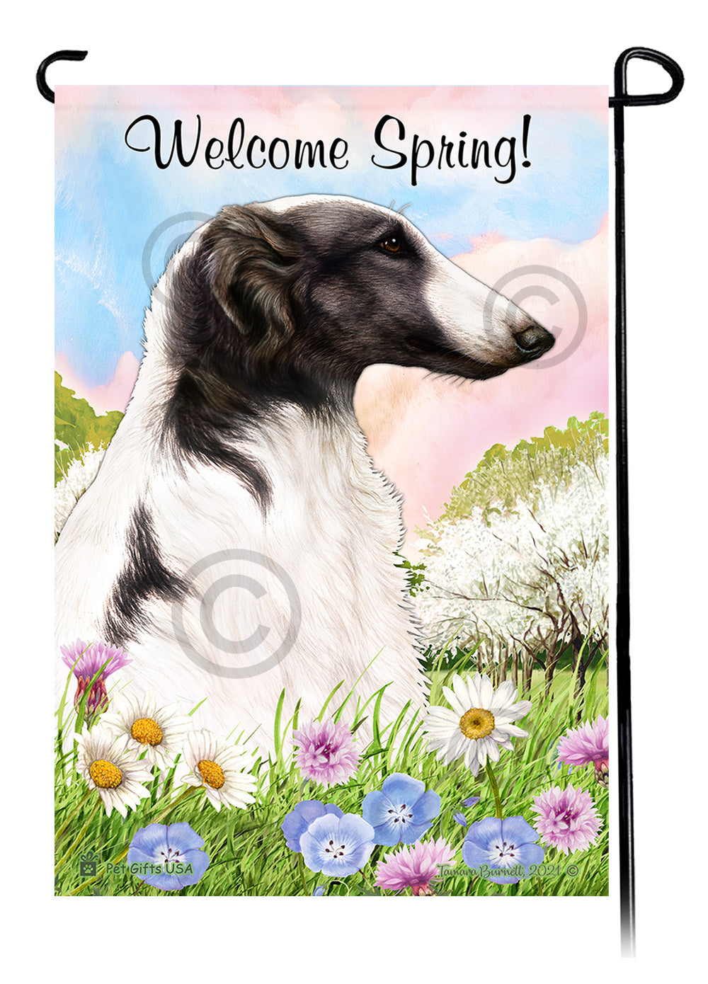 Borzoi Welcome Spring Garden Flags